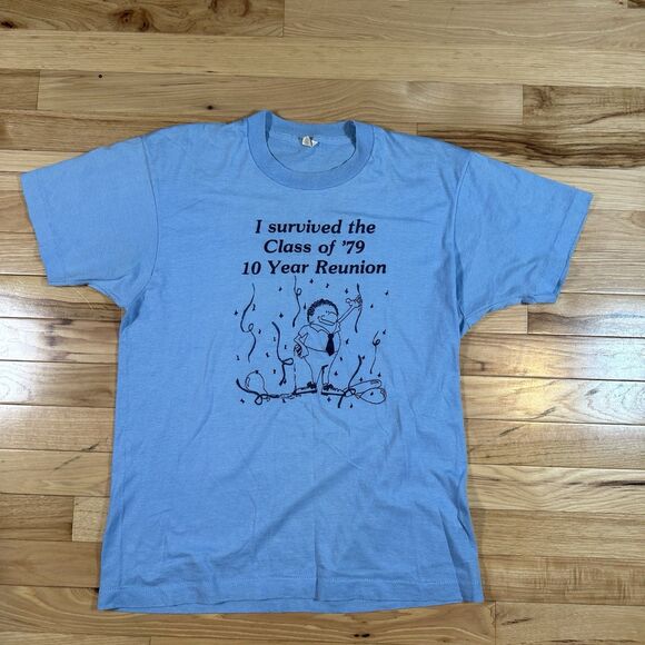 Vintage Class of 1979 10 Year Reunion Shirt Mens Large Blue 70s/80s Ringer Tee - Picture 1 of 3